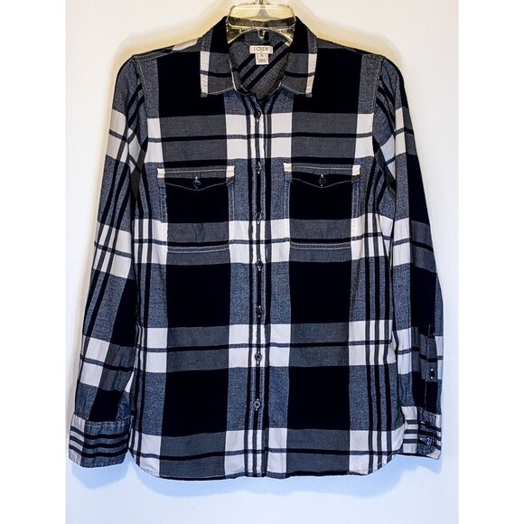 J. Crew SM Mens Blue & White Button Down Plaid Flannel Long Sleeve Shirt Small - Picture 1 of 6